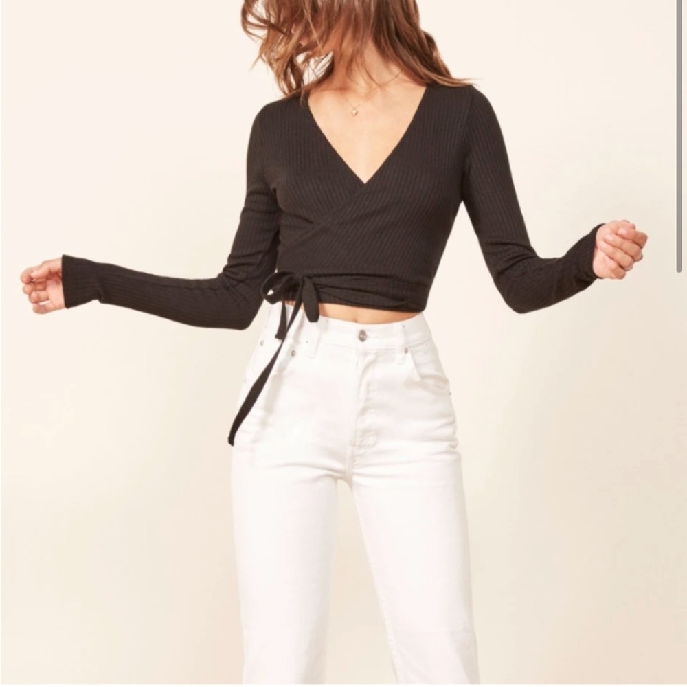 Reformation Black Wrap Top